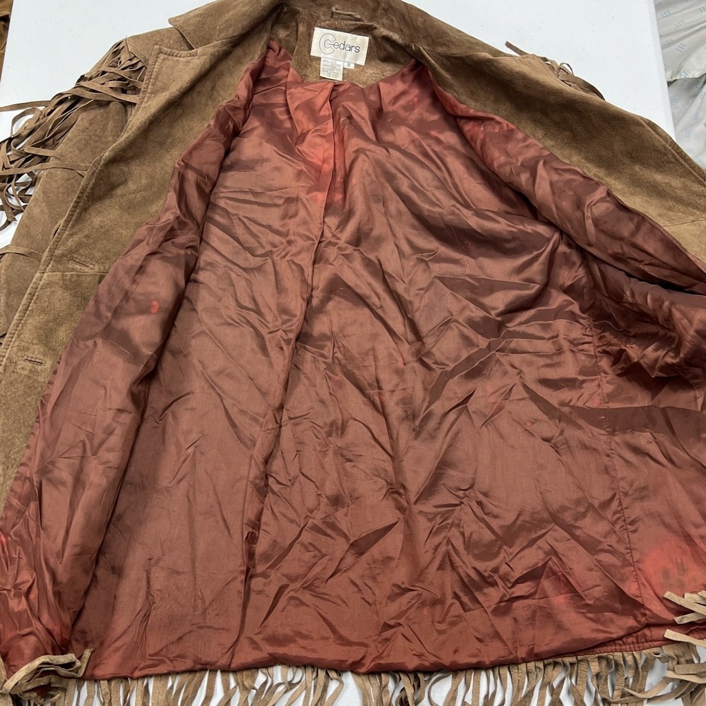 Cedars Fringe Suede Jacket Womens S Brown Western Boho Leather Coat Vintage - Picture 5 of 9
